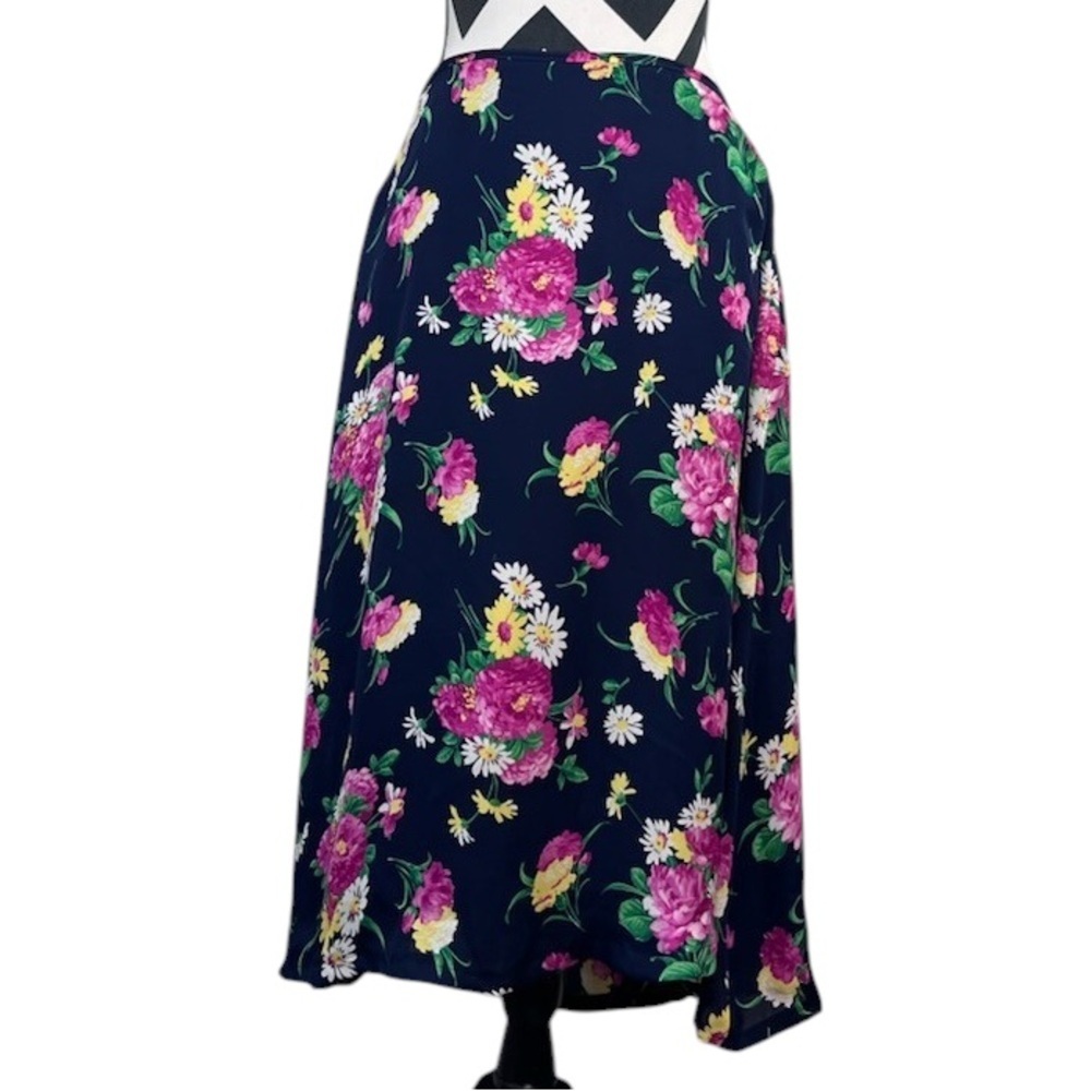 Lauren Ralph Lauren Sz 14 Dark Floral 100% Silk Flowy Skirt